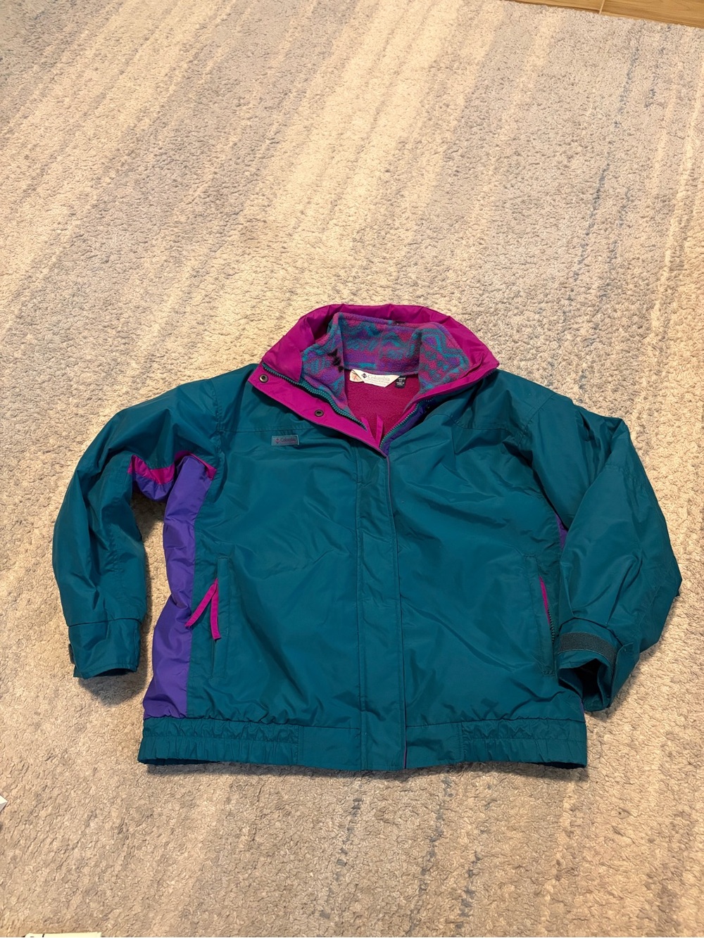 Vintage Columbia Bugaboo Jacket Womens M Made in USA Fleece Lined Teal Purple